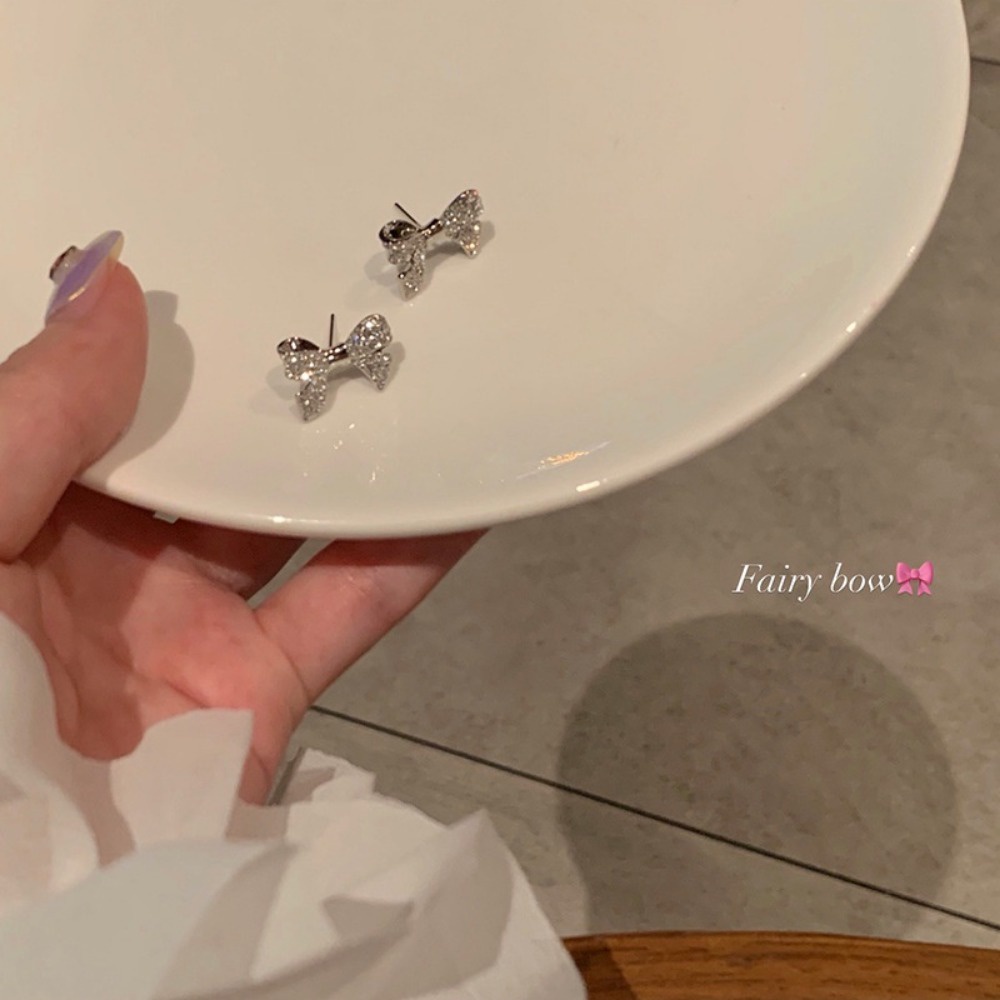 ต่างหูสตั๊ด-รูปโบว์-ประดับเพชร-สีเงิน-สไตล์เกาหลี-เครื่องประดับ-สําหรับผู้หญิง