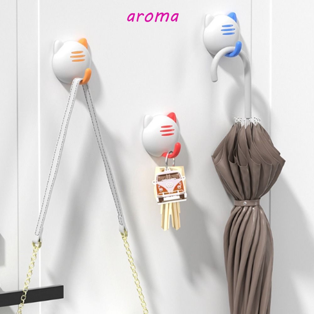 aroma-ตะขอสติกเกอร์ติดผนังห้องน้ํา-ลายการ์ตูนแมว-ไร้รอยต่อ-มีกาวในตัว-4-ชิ้น