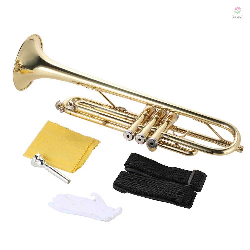 btt-ทรัมเป็ต-bb-เครื่องดนตรีทองเหลือง-เพ้นท์สีทอง-ทนทาน-พร้อมสายคล้องปากเป่า