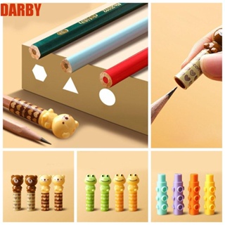 Darby 4 ชิ้น ฝาครอบป้องกันดินสอ, บล็อกตัวต่อ พลาสติก ที่ขยายดินสอ การ์ตูนหมี กบ ตัวป้องกันดินสอ ฝาครอบดินสอ ของขวัญสําหรับเด็ก