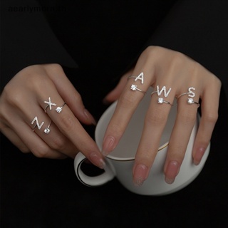 Aa ใหม่ แหวนแฟชั่น ลายตัวอักษร A-Z 26 ตัวอักษร ประดับพลอยเทียม ปรับขนาดได้ ของขวัญ สําหรับผู้หญิง TH