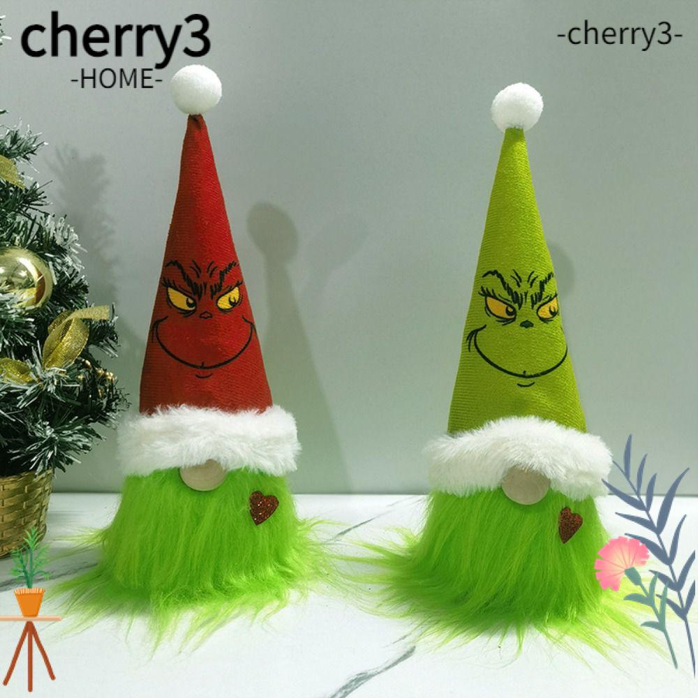 cherry3-ตุ๊กตาโนมไร้หน้า-ผ้ากํามะหยี่ขนนิ่ม-สีเขียว-สําหรับตกแต่งปาร์ตี้คริสต์มาส