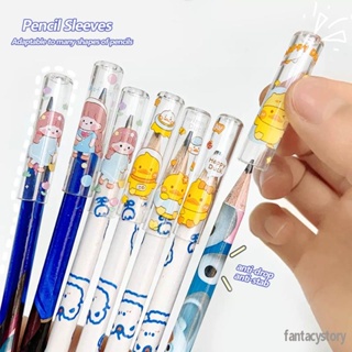 6 ชิ้น / เซต ฝาครอบปากกา การ์ตูนน่ารัก สร้างสรรค์ เครื่องเขียน ปากกา ฝาครอบ เย็บได้ สามเหลี่ยม ดินสอ เคสป้องกัน ใส ฝาครอบปากกา แบทช์ -FS -FS