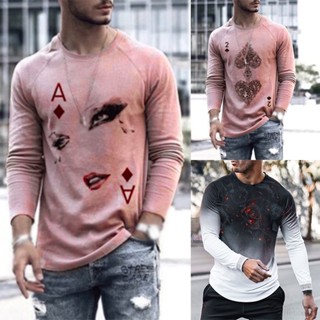 เสื้อยืดลําลอง แขนยาว คอกลม พิมพ์ลาย แฟชั่นฤดูใบไม้ร่วง สําหรับผู้ชาย