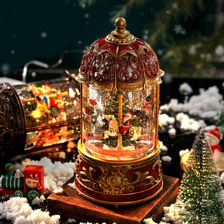 กล่องดนตรีม้าหมุนคริสต์มาส ซานตาคลอส หิมะ คริสตัลบอล กล่องของขวัญคริสต์มาส สําหรับเด็ก ตกแต่งบ้าน ตั้งโต๊ะ