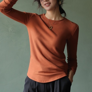เสื้อแขนยาว คอกลม ผ้ากํามะหยี่ แบบหนา ทรงสลิมฟิต แฟชั่นฤดูใบไม้ร่วง และฤดูหนาว สไตล์เกาหลี สําหรับผู้หญิง 2023
