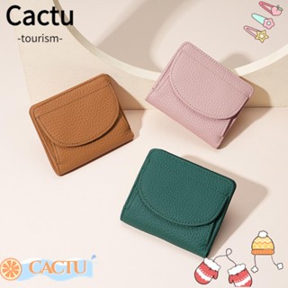 Cactu กระเป๋าสตางค์ หนังแท้ แบบบางพิเศษ ป้องกัน Rfid สีพื้น สําหรับผู้หญิง