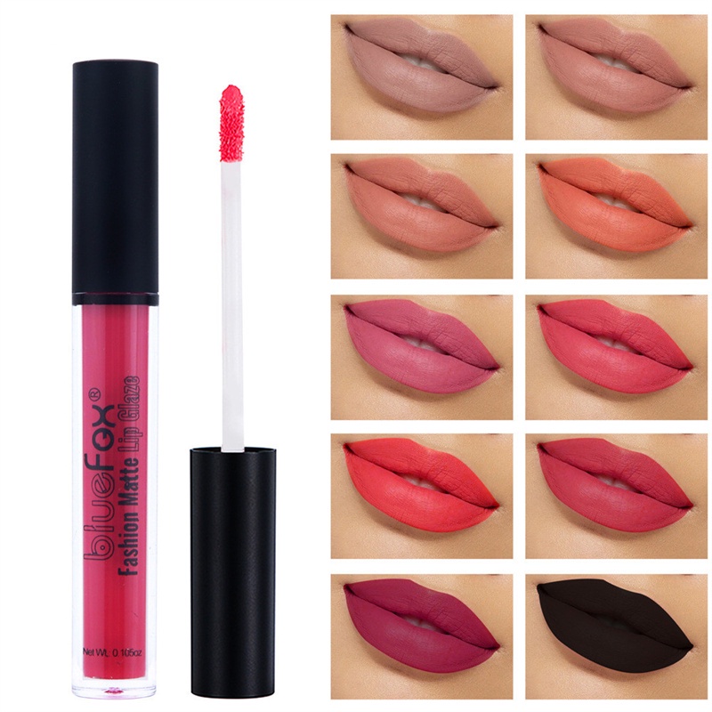 julystar-bluefox-ยอดนิยมลิปสติกของแท้ร้อนขาย-liquid-lip-gloss-matte-velvet-lip-glaze-non-stick-cup-ไม่ง่ายที่จะตกปิด