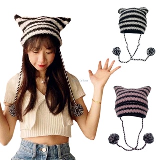 Ch*【พร้อมส่ง】หมวกถัก รูปหูแมว แฮนด์เมด ป้องกันหู ฤดูหนาว สําหรับเด็กผู้หญิง