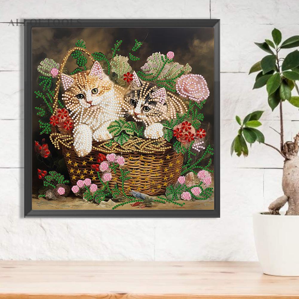 ชุดงานจิตรกรรมเม็ดบีด-ทรงเพชร-5d-รูปดอกไม้-แมว-diy-สําหรับตกแต่ง-alloetools-th
