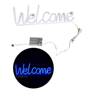 [Fenteer] โคมไฟนีออน LED ลาย Welcome สําหรับแขวนตกแต่งผนังบ้าน บาร์ ผับ ห้องนอน โรงแรม