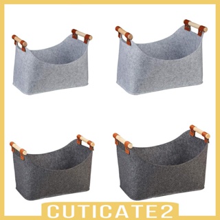 [Cuticate2] กระเป๋าผ้าสักหลาด หูหิ้วไม้ ใช้ซ้ําได้ สําหรับปิกนิกในร่ม
