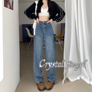 Crystal กางเกงขายาว กางเกงยีสน์ผู้หญิง ทรงหลวม ๆ ตรง Retro Hip Hop Pants 2023 NEW Style WNK23906F1 37Z230911