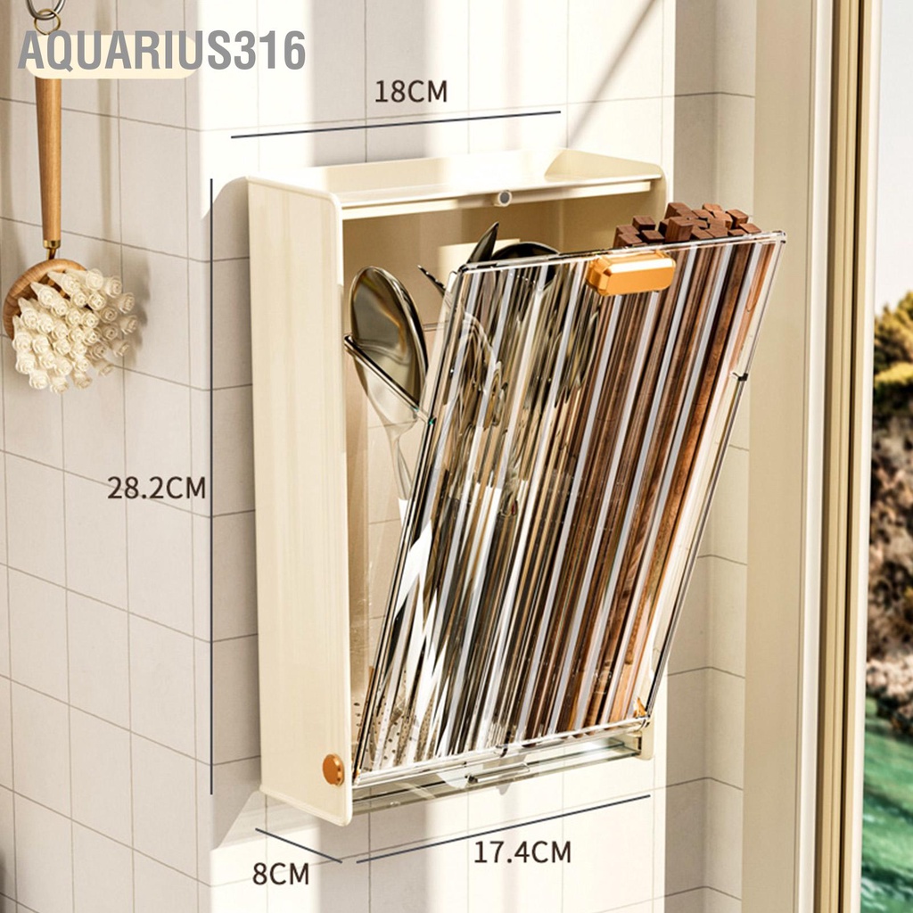 aquarius316-ที่ใส่ตะเกียบติดผนังตะเกียบพลาสติกที่คว่ำภาชนะสำหรับช้อนส้อมในครัว