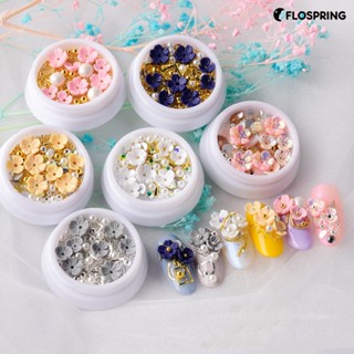 Flospring ลูกปัด พลอยเทียม รูปเปลือกหอย ดอกไม้ 3D สําหรับตกแต่งเล็บ DIY