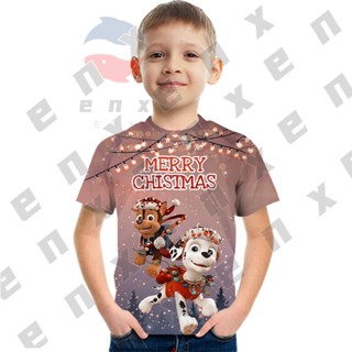 ใหม่ เสื้อยืดลําลอง แขนสั้น พิมพ์ลายการ์ตูน Paw Patrol Christmas 3D แฟชั่นสําหรับผู้ชาย และผู้หญิง