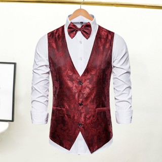 Beststore|  เสื้อกั๊กสูท พิมพ์ลาย สไตล์วินเทจ มีประสิทธิภาพ สําหรับผู้ชาย เหมาะกับงานแต่งงาน