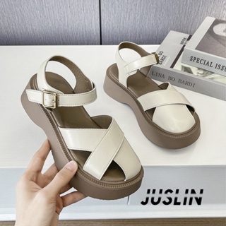 JUSLIN   รองเท้าแตะผู้หญิง ส้นแบน ใส่สบาย สไตล์เกาหลี รองเท้าแฟชั่น 2023 ใหม่  พิเศษ คุณภาพสูง รุ่นใหม่ สวย B98G1QL 37Z230910