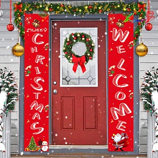 【AG】 1 คู่ ตกแต่งประตู ซานตาคลอส สโนว์แมน สุขสันต์วันคริสต์มาส แบนเนอร์ บ้าน ผ้าม่านแขวน