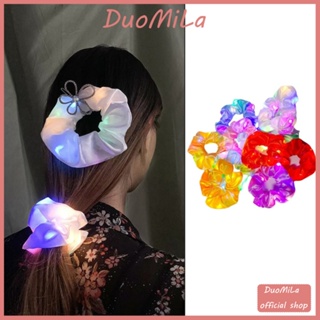 ยางรัดผม LED เรืองแสง ขนาดใหญ่ ลายดอกไม้ แวววาว คริสต์มาส Ding Headrope Fat Intestine Hair Ring Hair Rope Headwear Flower DuoMiLa
