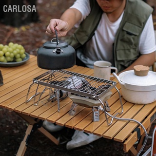 CARLOSA พับตะแกรงสแตนเลสสตีลปรับความสูงหนา Camp Fire Cooking Racks Draining Backpacking Grill สำหรับกลางแจ้ง