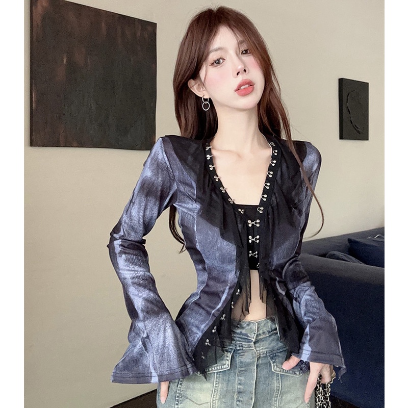 เสื้อเชิ้ตแขนยาว-คอวี-ผ้าโปร่ง-แต่งระบาย-เข้ากับทุกการแต่งกาย-แฟชั่นทันสมัย-สําหรับผู้หญิง