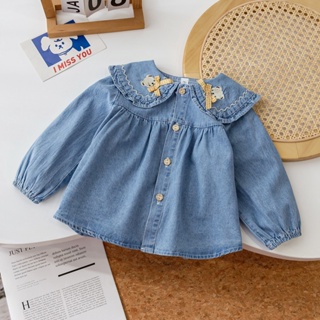 Shopkeepers selection# girls 2023 new spring and autumn clothing Western style childrens denim shirt top female baby children Korean style fashionable top 9.5N
