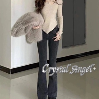 Crystal กางเกงขายาว กางเกงยีสน์ผู้หญิง ทรงหลวม ๆ ตรง Retro Hip Hop Pants 2023 NEW Style WNK239067O 37Z230911