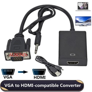 Alisond1 VGA เป็น HDMI- ตัวแปลงวิดีโอ VGA เป็น HDMI, VGA เป็น HDMI กล่องเชื่อมต่ออะแดปเตอร์ไม่ต้องใช้ไดรเวอร์พร้อมเสียง สําหรับ PC / DVD / กล่องรับสัญญาณ HD / โปรเจคเตอร์