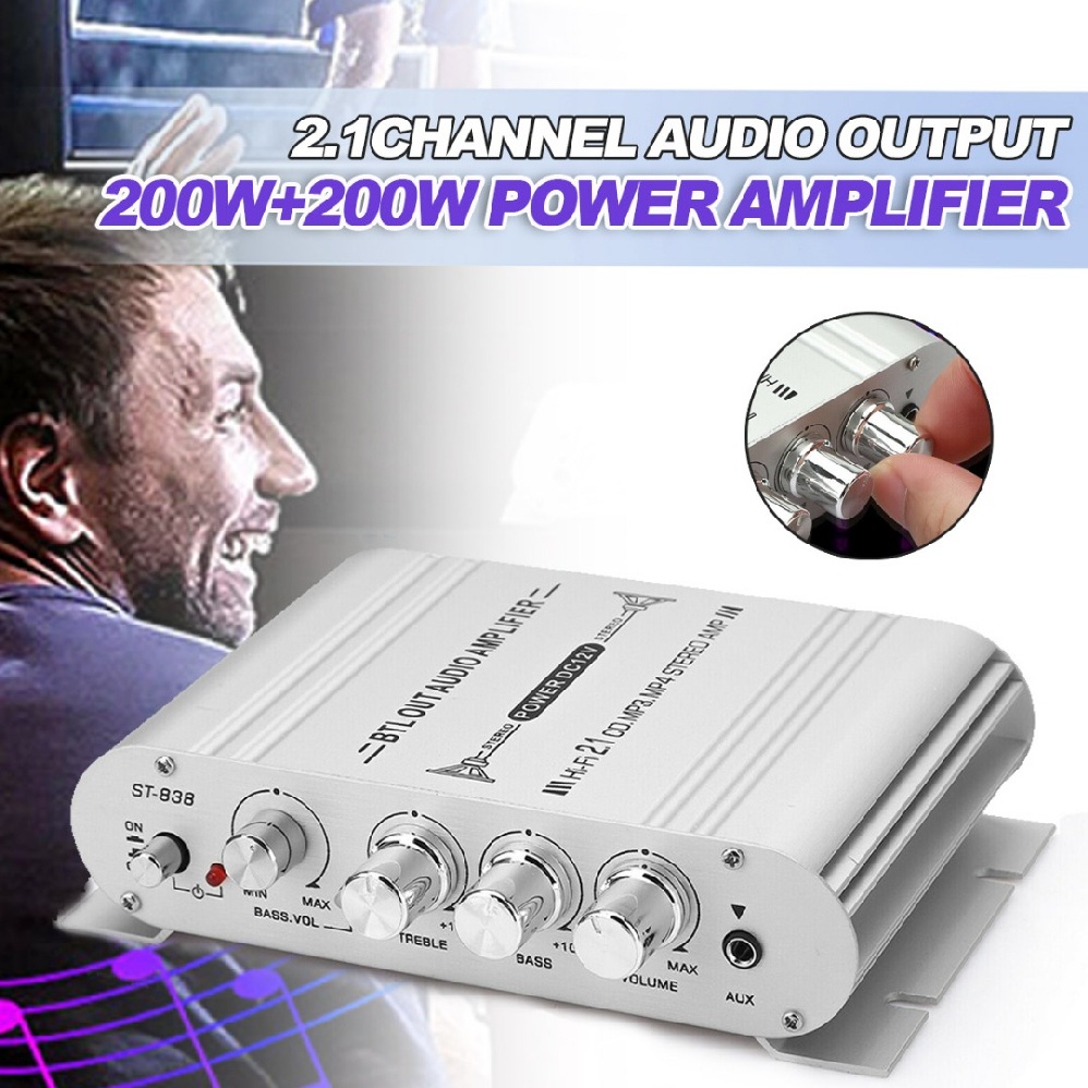 12V 400 Watt Car Audio Stereo Amplifier 2.1Channel HiFi Speaker Power