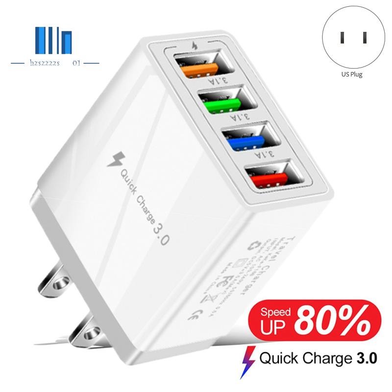 4 USB Fast Charging Adapter,พร้อมไฟ LED Fast Charge Charger 5V3A ...