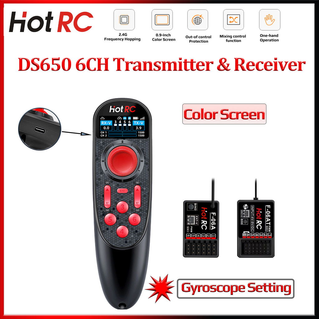 HOTRC DS650 6CH 6 ช่องเดี่ยว 2.4GHz หน้าจอสีวิทยุระบบเครื่องส่งสัญญาณ F ...