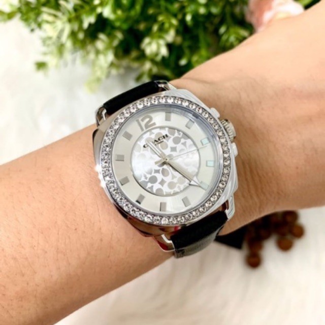 (ผ่อน0%) นาฬิกา Womens Coach 14503152 BOYFRIEND Silver Tone Glitz Watch ...