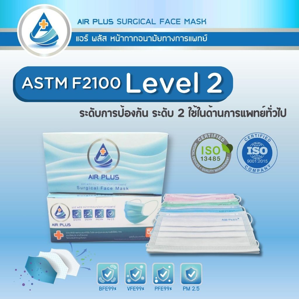 ผลิตในไทย มีอย.ปลอดภัยVFE BFE PFE 99% AIR PLUS MASK หน้ากากอนามัยทาง ...