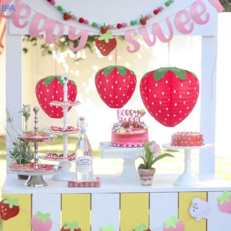 IFA โคมไฟกระดาษสตรอเบอร์รี่วันเกิด Party Decor แขวน 3D เครื่องประดับฉาก ...
