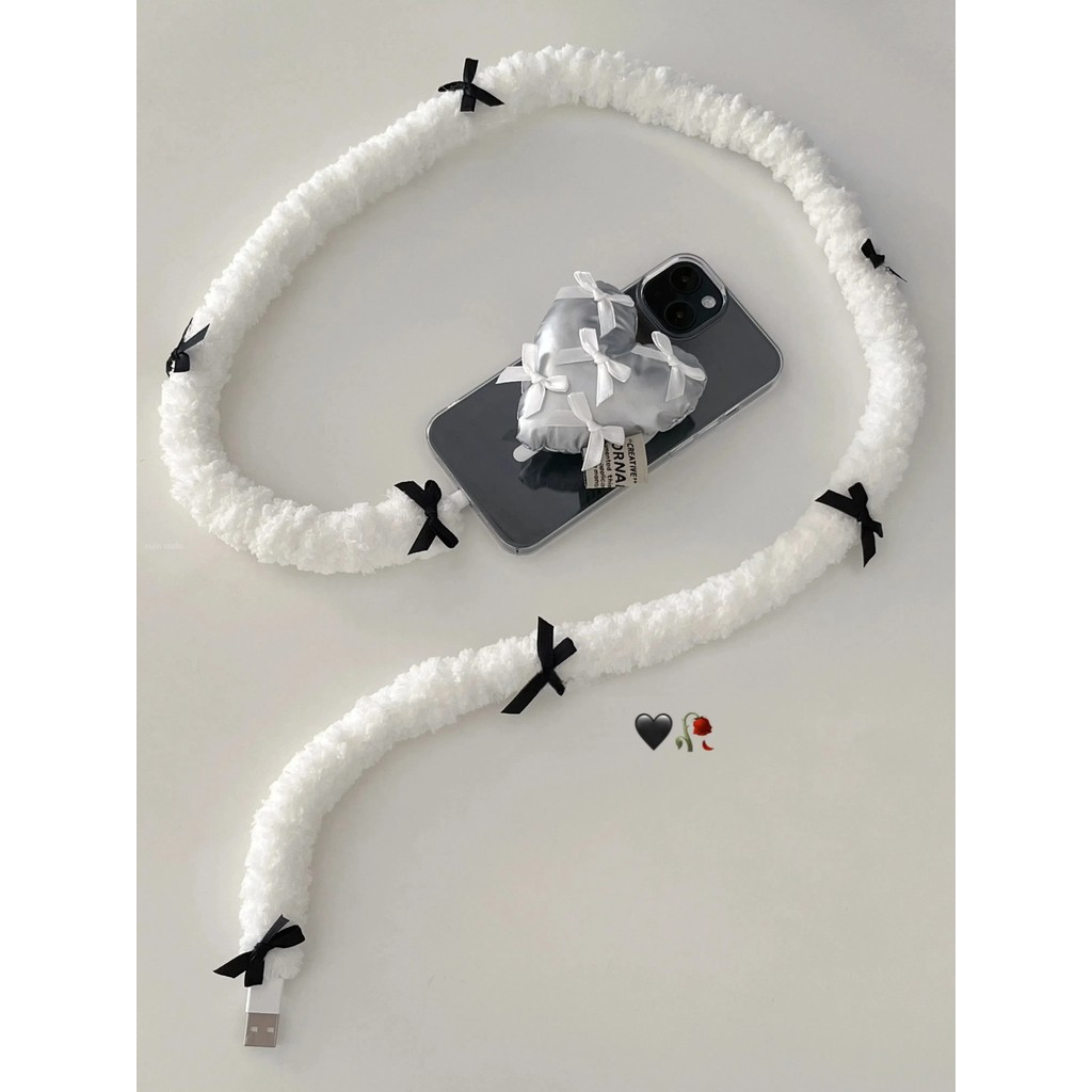 เกาหลี ins Niche Ballet Bow Plush Data Cable เหมาะสําหรับ USB-C Fast ...