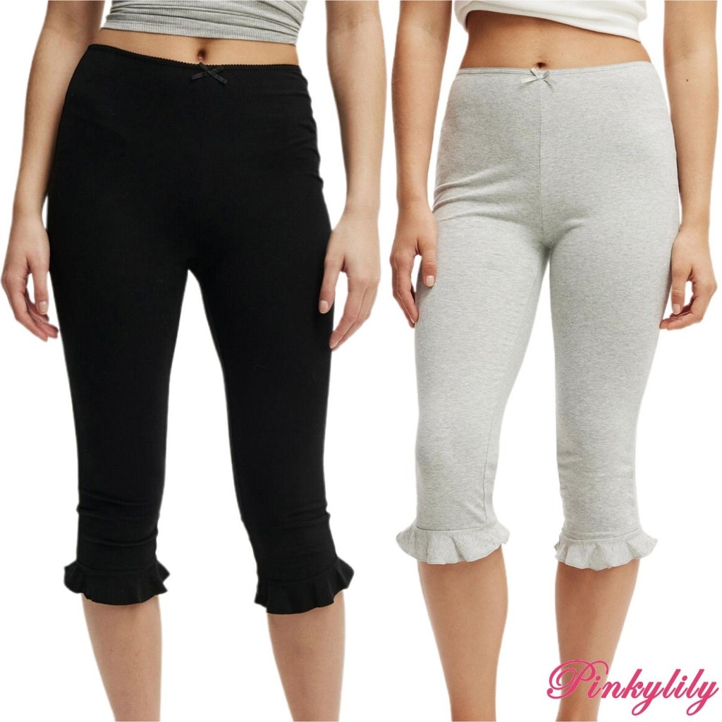 Pink -Womens Capris Flared Pants Bow Tie สีทึบยืดหยุ่นแน่น Slim Fit ...