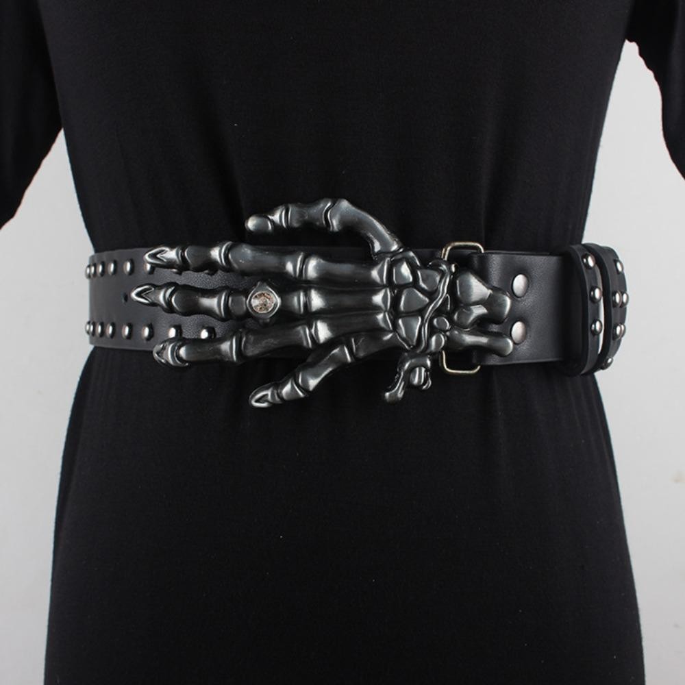 Oceanmapdz Skull เข็มขัดกว้าง, Cool ปรับสีดํา Rivet เข็มขัด, Vintage ...