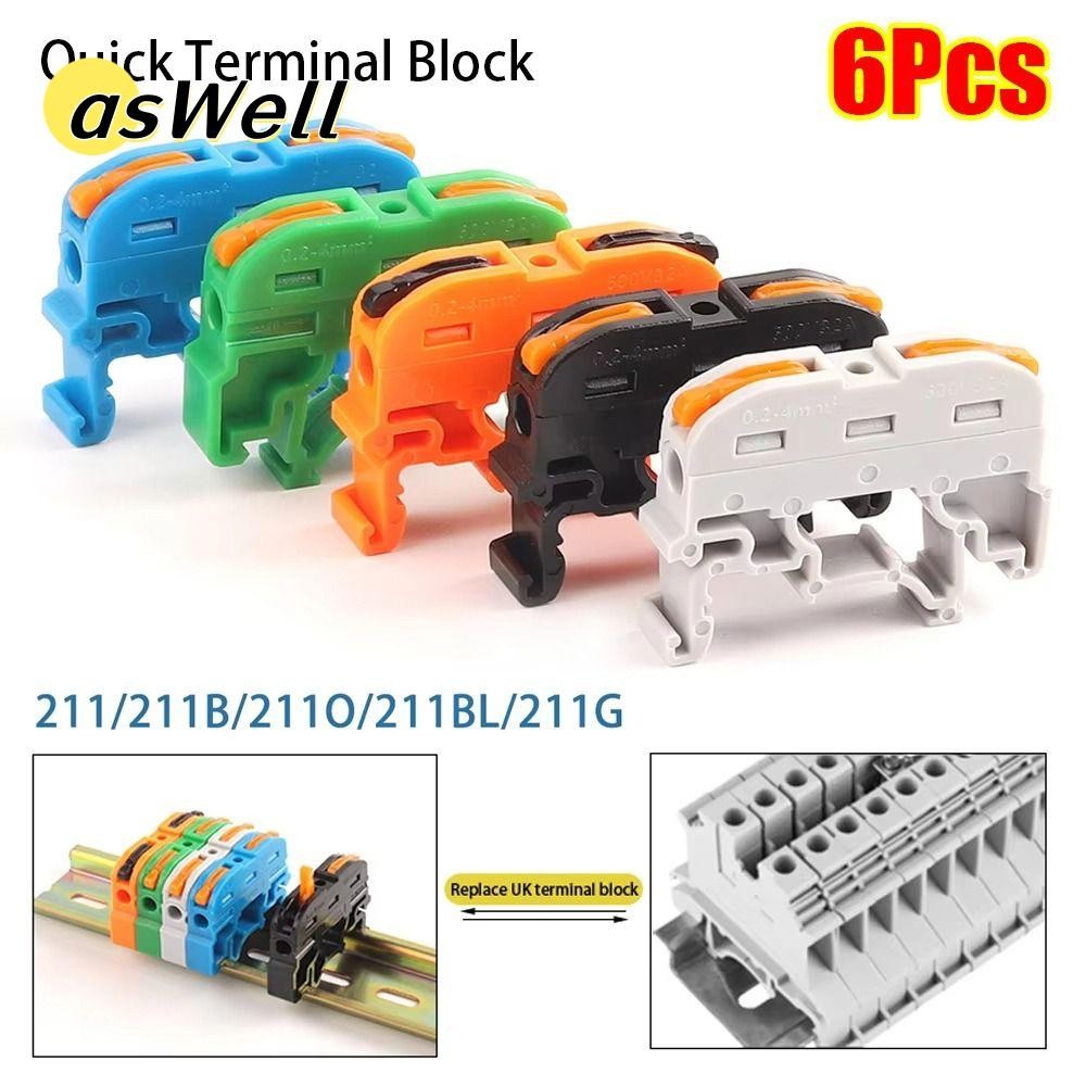 Aswell 6 ชิ้น Quick Terminal Block, Compact Splice Push-in Din Rail ...