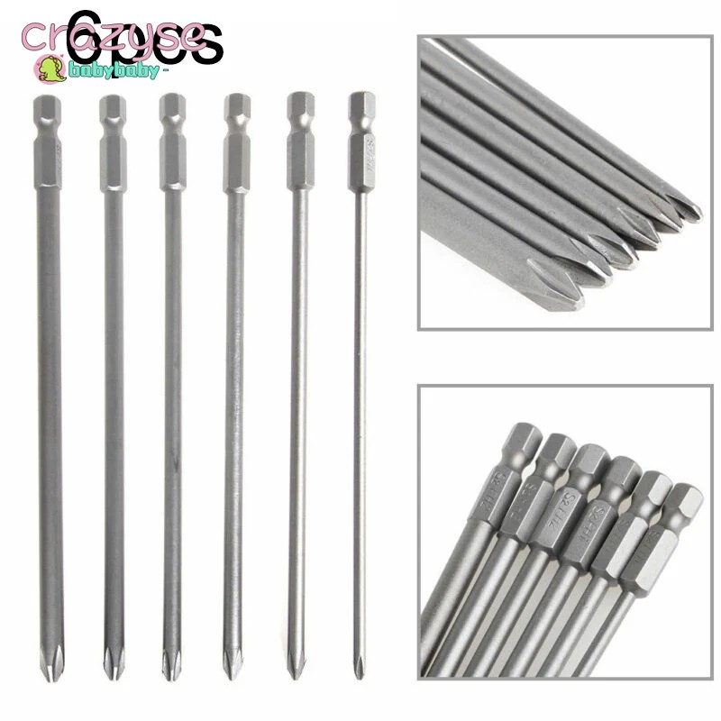 [Cra]คุณภาพสูง 6 ชิ้น 1/4 นิ้ว Shank 150 มิลลิเมตรยาวเหล็กแม่เหล็ก Hex ...