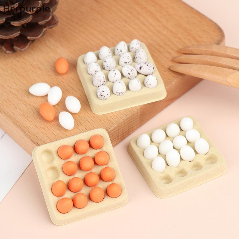 Herpurple 1:12 Dollhouse Miniature Eggs อาหารครัวรุ่น (Tray+ไข่ 16 ชิ้น ...
