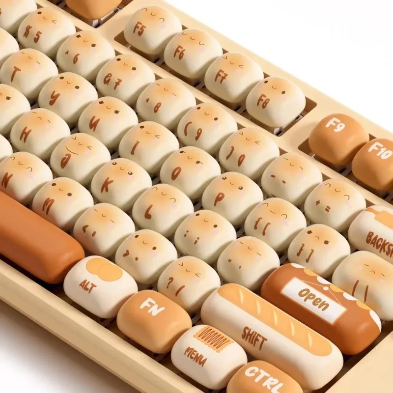 ขนมปังน่ารัก Keycap 138 คีย์ MOG PBT ความร้อนระเหิดรอบ Mantou Keycaps ...