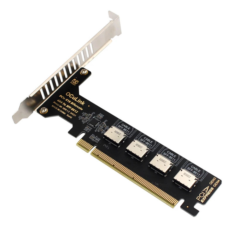 PCIE 4.0 X16 ถึง 4 พอร์ต Oculink SFF-8612 แยก Bifurcation การ์ด PCI ...
