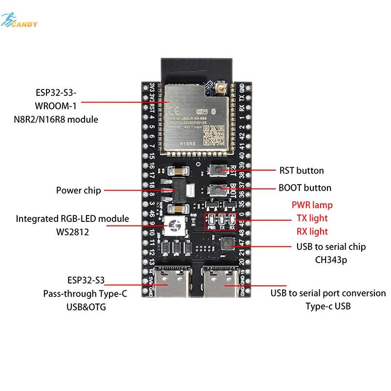 NDY ESP32 S3 บอร์ดพัฒนาพร้อมอะแดปเตอร์ขยายชุด IPEX 2.4G Wifi BT โมดูล ...