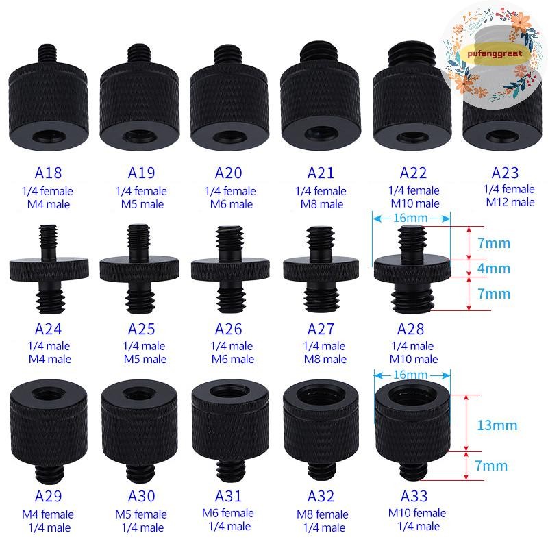 Pufanggreat สกรูแปลง Dual Nuts ขาตั้งกล้องสกรู 1/4 ถึง M4 M5 M6 M8 M10 ...