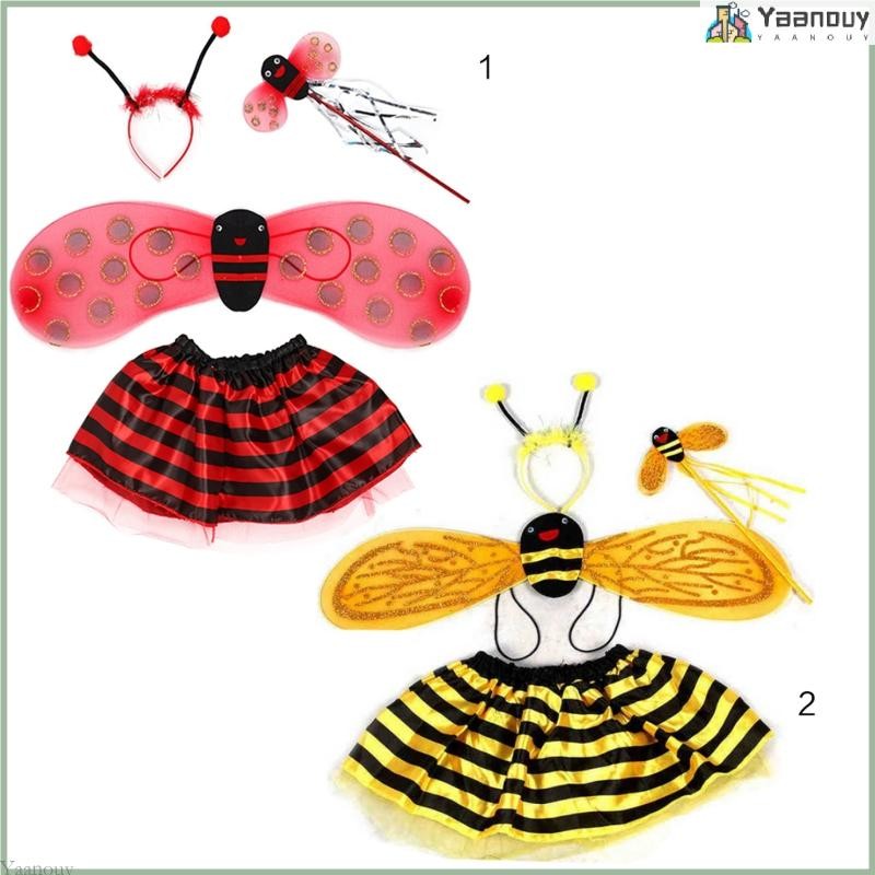 Yaa 4 ชิ้นชุดเครื่องแต่งกายนางฟ้าสําหรับเด็ก Ladybird Bee Glitter ปีก ...