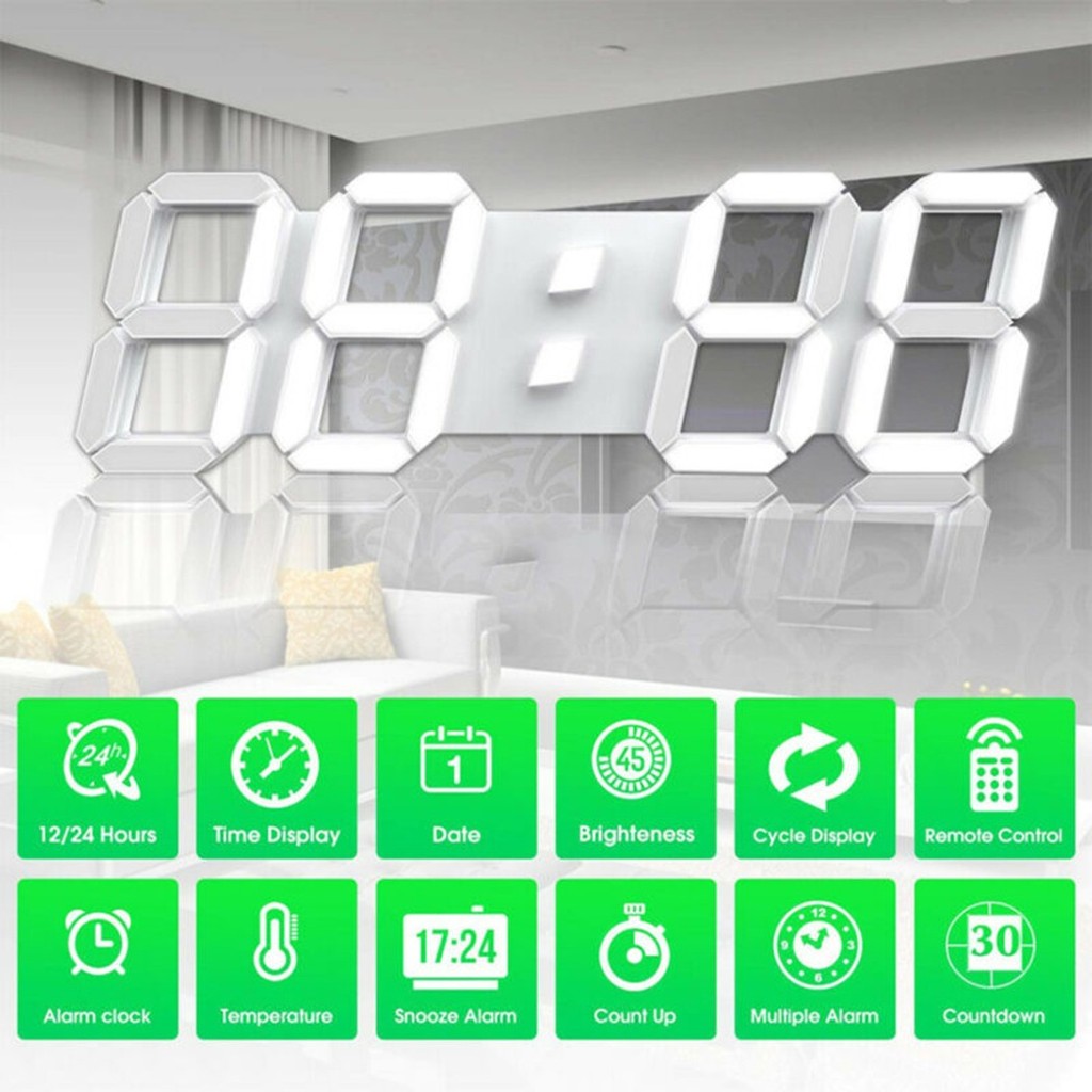 ⭐ การลดราคาครั้งใหญ่⭐ 3d Modern Digital LED Wall Clock 24/12 Hour ...