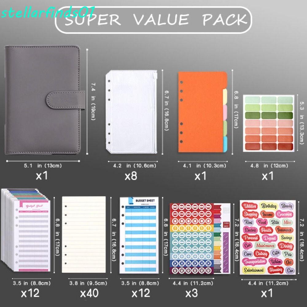 Stellarfinds Binder Ledger, A6 PU Leather Budget Binder Notebook, การ ...