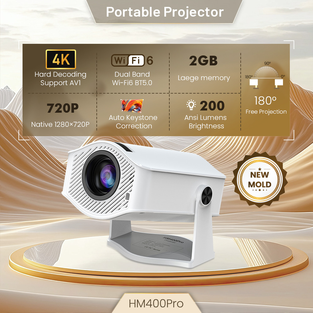Salange HM400 Pro มินิโปรเจคเตอร์ 200 ANSI 1280*720P Android 11 บลูทูธ ...