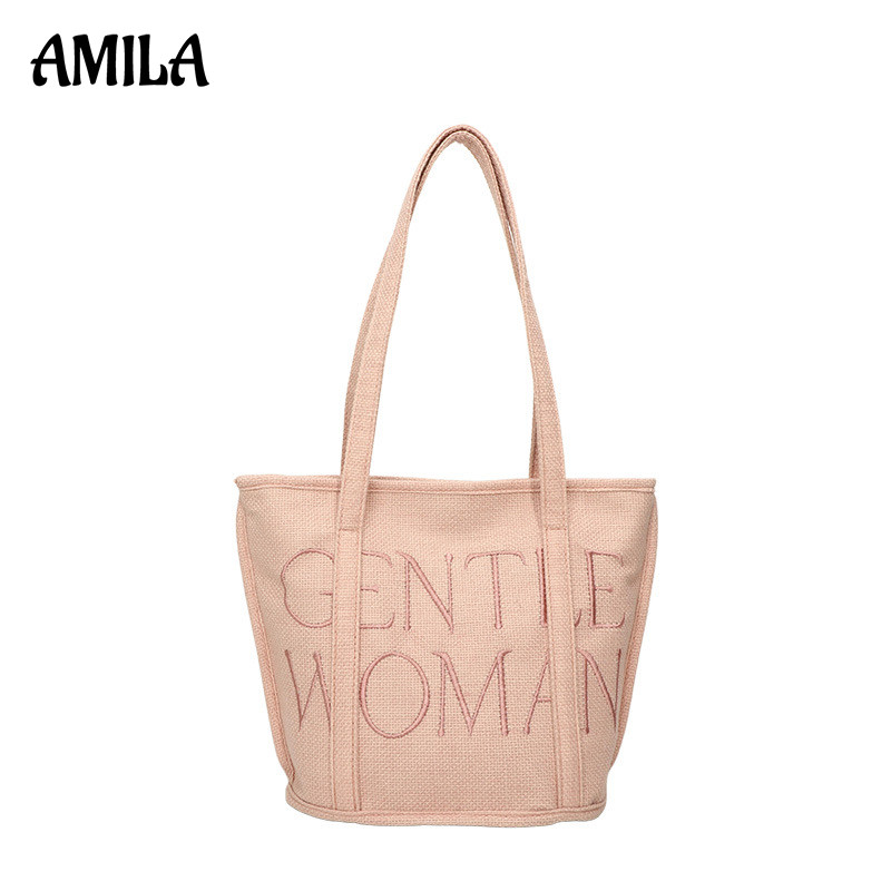 AMILA Elegant Women Tote Bag Fashion Pu Material Zipper Closed Shoulder Bag